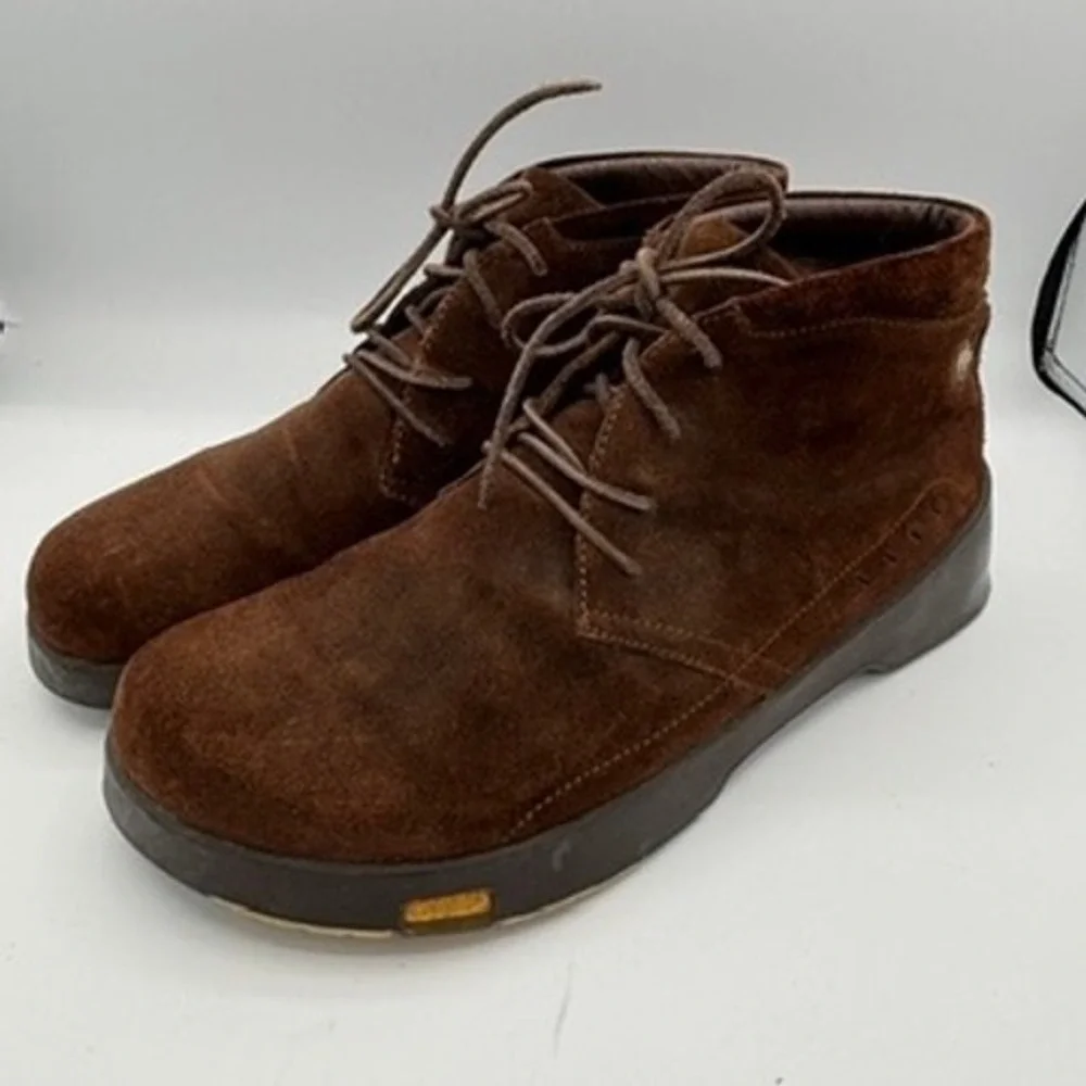 Footprints by Birkenstock Lace Up Boots Mens Sz 44 Brown Suede Chukka Comfort